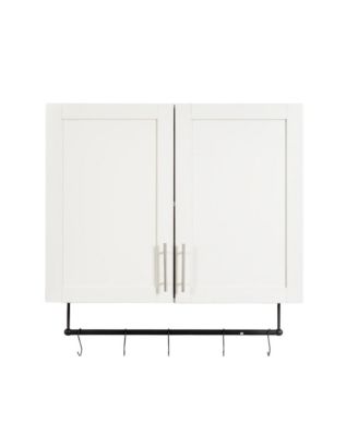 Настенный шкаф для ванной комнаты CASAINC из 1шт древесностружечной плиты и МДФ с регулируемой полкой, вешалкой для полотенец и 5 крючками