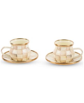 Кофейная чашка для эспрессо с блюдцем MacKenzie-Childs Mocha Check, сервировка на 2 персоны