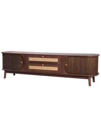 Подставка для телевизора из ротанга для телевизоров высотой до 75 см, современная медиа-консоль для фермерского дома, Развлекательный центр на ножках из цельного дерева коричневого цвета