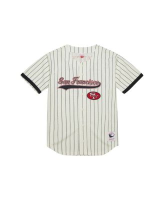 Мужская бейсбольная майка Mitchell & Ness Jerry Rice Cream San Francisco 49ers с фирменным номером и сеткой на пуговицах