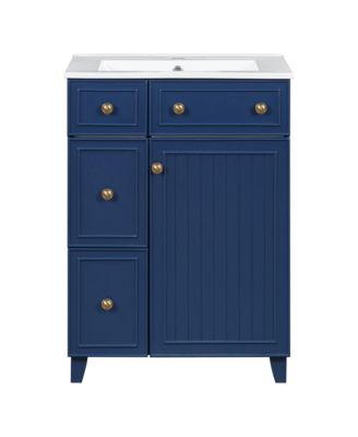Туалетный столик CASAINC 24" для ванной комнаты с керамической раковиной, 2 выдвижными ящиками и 1 дверцей для хранения