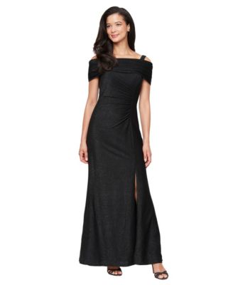 Женское длинное трикотажное платье SL Fashions с открытыми плечами, черное