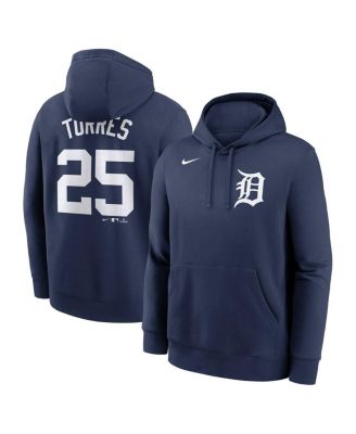 Мужская толстовка Nike Gleyber Torres Navy Detroit Tigers с именем игрока и клубным номером, флисовый пуловер с капюшоном синего цвета