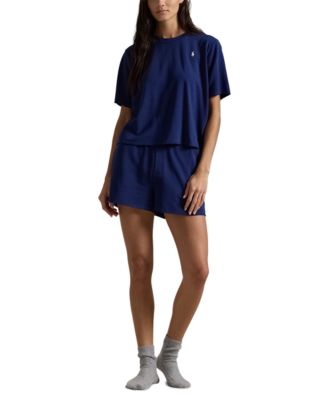 Женский пижамный комплект Polo Ralph Lauren с круглым вырезом и шортами, состоящий из 2 предметов, синий