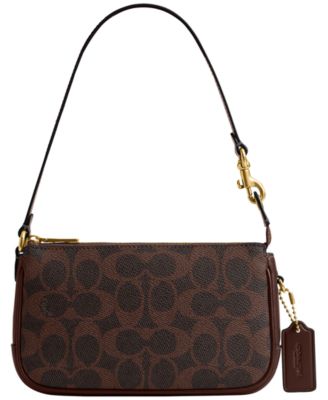 Фирменная холщовая сумка через плечо COACH Plaza Mini 18 коричневого цвета