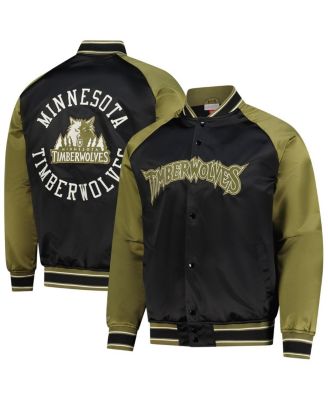 Мужская оливково-черная куртка-клатч Mitchell & Ness Minnesota Timberwolves с атласным регланом и застежкой на пуговицы