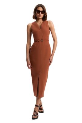 Женское макси-платье-карандаш Karen Millen с поясом, красное