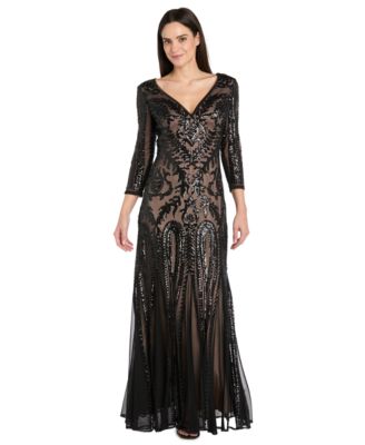 R & M Richards Миниатюрное платье с V-образным вырезом, расшитое бисером, черное