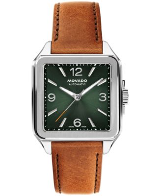 Мужские швейцарские часы Movado 1917 года выпуска из коньячной кожи с автоподзаводом, 35x45,2 мм