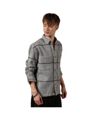 Мужская вафельная рубашка Campus Sutra лунно-серого цвета в мелкую клетку