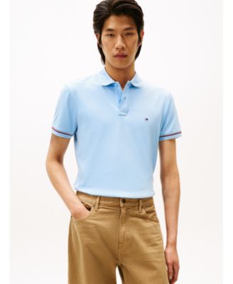 Мужское приталенное поло Tommy Hilfiger из жидкого хлопка в полоску с манжетами, гладкое на ощупь