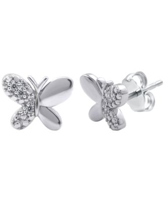 Серьги Macy's Diamond Butterfly (1/10 карата) из чистого серебра (также из стерлингового серебра с позолотой 14 карат) серебро