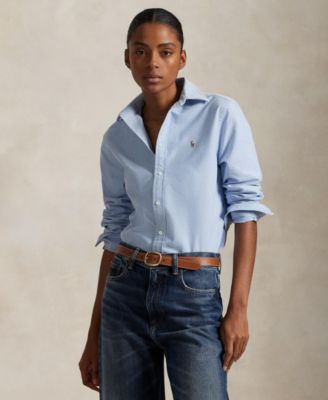 Женская оксфордская рубашка Polo Ralph Lauren классического кроя синего цвета