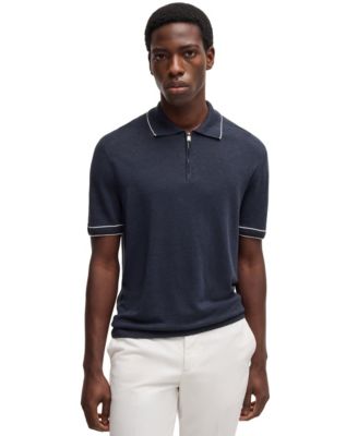 Мужской свитер льняной вязки BOSS by Hugo Boss с застежкой-молнией и планкой из смеси льна