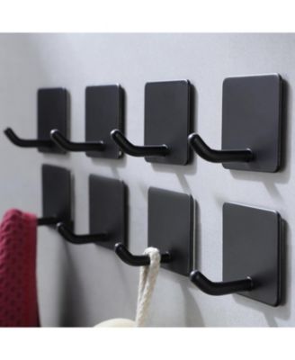 8 Упаковок крючков для полотенец - Клейкие настенные крючки для подвешивания на липучках к крючкам для одежды Крючки для одежды в шкафу Без повреждений Из сверхпрочной нержавеющей стали, матово-черные