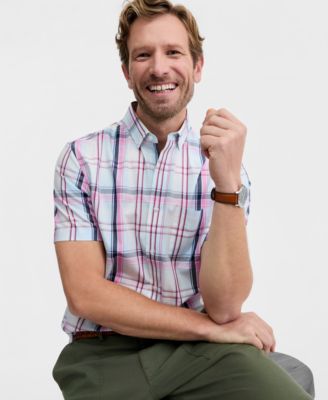 Мужская рубашка из поплина в клетку Ian с коротким рукавом Club Room, эксклюзивный синий цвет Macy's