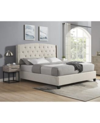 Спальный гарнитур Streamdale Furniture Astral из 3 предметов: Кровать с тафтинговой спинкой и две серые прикроватные тумбочки