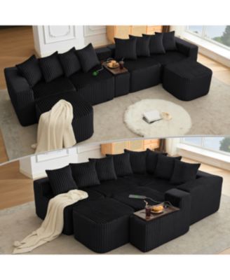 Streamdale Furniture 137,5" U-образный диван, USB/Беспроводная зарядка, Столик с подстаканником, Передвижной, 6 посадочных мест, Черный