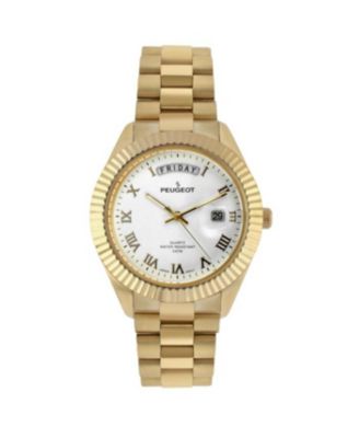 Мужские часы Peugeot с белым циферблатом и рифленым безелем диаметром 40 мм, золотые часы-браслет