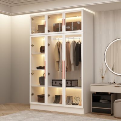 HOMSEE 47 дюймов Со стеклянными дверями, шкафами, металлическим каркасом, украшенным светодиодной подсветкой, подвесной штангой (74,8 дюйма В x 19,2 дюйма Г