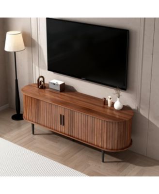 Streamdale Furniture 55" Современная подставка для телевизора с раздвижной дверцей и местом для хранения - орех
