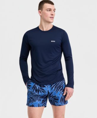 Мужская плавательная рубашка Rashguard с защитой от ультрафиолета BOSS by Hugo Boss синего цвета
