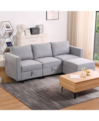 Streamdale Furniture Небольшой секционный диван-кушетка с раскладывающимся шезлонгом-пуфиком - Светло-серый