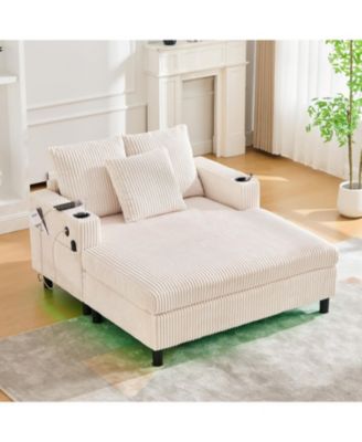 Вельветовый диван-реклайнер большого размера Streamdale Furniture с USB, светодиодной подсветкой и подстаканником