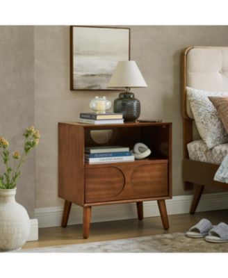 Современная тумбочка Streamdale Furniture середины века с разъемом USB и выдвижным ящиком из орехового дерева