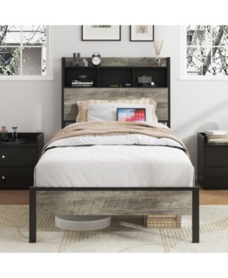 Каркас односпальной кровати Streamdale Furniture с изголовьем для хранения вещей и зарядной станцией