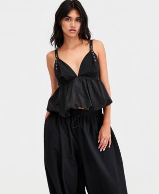 Женский нейлоновый топ с баской Bar III, эксклюзивный черный цвет Macy's