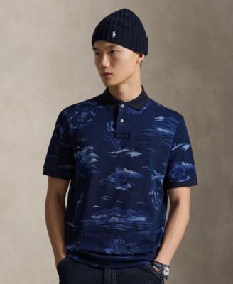 Мужская рубашка Polo Ralph Lauren из анимированной сетки с коротким рукавом синего цвета