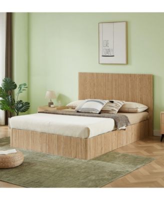 Подъемная складская кровать Boyel Living Queen-Size с гидравлической системой и деревянными гофрированными изогнутыми линиями.