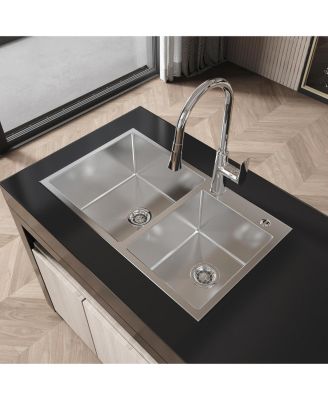 кухонная раковина ручной работы flynama с двойной чашей диаметром 32 дюйма из матового никеля и нержавеющей стали марки 304 LS SSBR03 со сливом и крючком по стандарту США