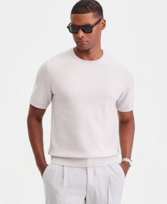 Мужской свитер оверсайз из трикотажа пике с коротким рукавом Alfani, Macy's Exclusive цвета слоновой кости/кремовый