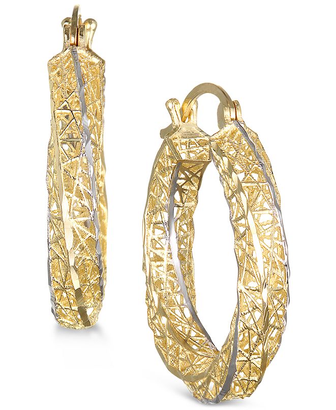 Macy's TwoTone 3DPrinted Filigree Hoop Earrings in 10k Gold & Reviews