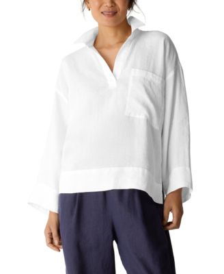 Женский топ с классическим отложным воротником Eileen Fisher белого цвета
