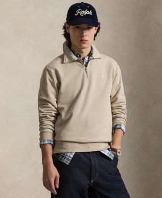 Мужская толстовка Polo Ralph Lauren с петлевой застежкой на четверть молнии коричнево-бежевого цвета