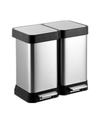 двойное мусорное ведро gaomon объемом 2 x 6,5 галлона (2 x 25 л), Нержавеющая сталь, Двойная педаль, Прямоугольное мусорное ведро без рук с крышкой и внутренними ведрами для переработки на кухне