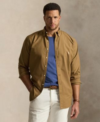 Мужская одежда Polo Ralph Lauren для больших и высоких мужчин-окрашенная Оксфордская рубашка коричневого цвета