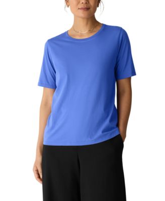 Женская футболка Eileen Fisher с коротким рукавом и круглым вырезом, обычный и большой размер, синяя