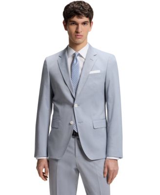 Мужской приталенный шифоновый пиджак с рисунком BOSS by Hugo Boss синего цвета