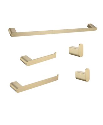 Набор аксессуаров для ванной комнаты RAINSKEN из 5 предметов, Набор аксессуаров для ванной комнаты из нержавеющей стали, Вешалка для полотенец, крючки для полотенец и вешалки для полотенцесушителей (матовое золото)