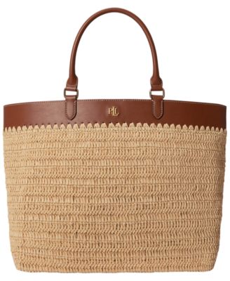 Большая кожаная сумка из плетеной соломы Lauren Ralph Lauren Kyla коричнево-бежевого цвета