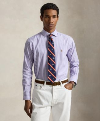 Мужская оксфордская рубашка Polo Ralph Lauren с длинным рукавом в горошек фиолетового цвета