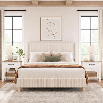 Каркас кровати gaomon Wingback, обитый вельветом, пружинный блок не требуется