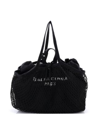 Бывшая в употреблении сумка-тоут Balenciaga Medium 24/7 на завязках из сетки и парусины черного цвета