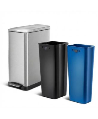 Кухонное мусорное ведро Home Zone Living объемом 13 галлонов с двумя отделениями из нержавеющей стали, серебристое, с педалью и мягко закрывающейся крышкой