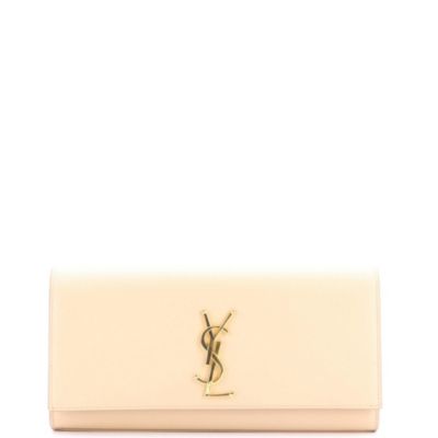 Бывший в употреблении Длинный классический клатч Saint Laurent с монограммой из кожи коричнево-бежевого цвета