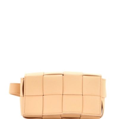 Бывшая в употреблении сумка-кассета Bottega Veneta на ремне Maxi Intrecciato из кожи коричневого/бежевого цвета